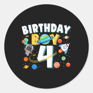 Jongens 4e Verjaardag Astronaut Ruimteplaneten Vie Ronde Sticker
