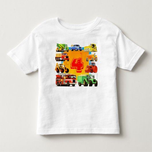 Jongens 4e Verjaardag Custom Bouw Truck Kinder Shirts (Voorkant)