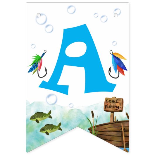 Jongens 4e verjaardag Gevist thema Happy Birthday Vlaggetjes (Tweede vlag)