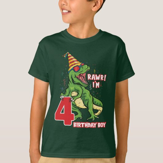 jongens 4th Birthday dinosaur T-shirt (Voorkant)