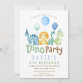 Jongens 5e Dino Verjaardag Uitnodiging (Voorkant)