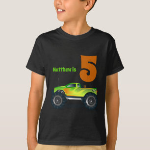 Jongens 5e verjaardag MONSTER TRUCK Voeg naam toe T-shirt