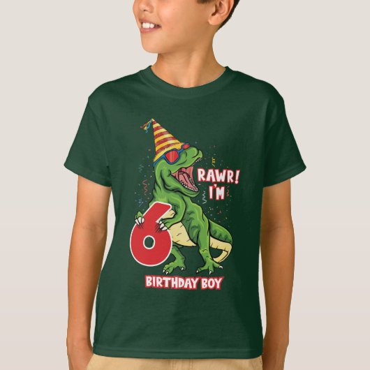 jongens 6th Birthday dinosaur T-shirt (Voorkant)