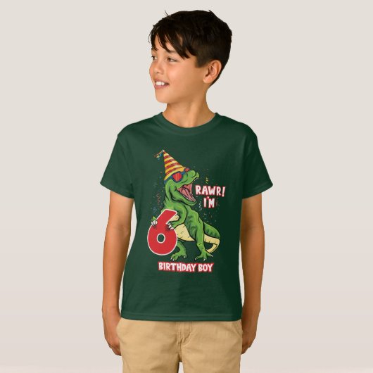 jongens 6th Birthday dinosaur T-shirt (Voorkant volledig)