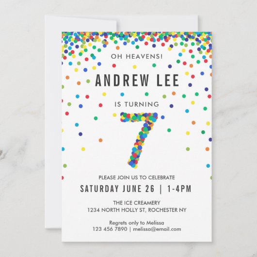 Jongens 7e verjaardag, primaire kleur Confetti Kaart (Voorkant)