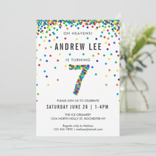 Jongens 7e verjaardag, primaire kleur Confetti Kaart (Staand voorkant)