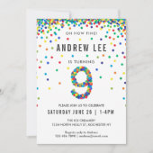 Jongens 9e verjaardag, primaire kleuren-Confetti Kaart (Voorkant)