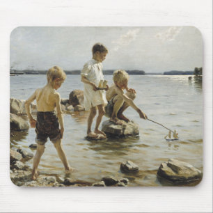 Jongens aan het spelen op het strand (van Albert E Muismat