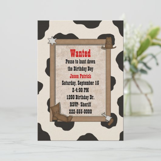 Jongen's Aangepaste Westerne Theme Birthday Uitnod Kaart (Staand voorkant)