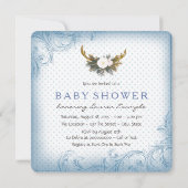 Jongens Antler Baby shower blauw en goud Kaart (Achterkant)