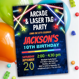 Jongens Arcade en Laser Label - uitnodiging op zat