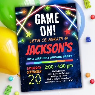 Jongens Arcade Party Birthday Uitnodigingsspel aan Kaart