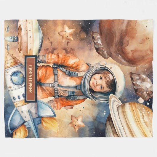 Jongens Astronaut Deken Gepersonaliseerde Ruimtepl (Voorkant (Horizontaal))