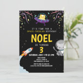 Jongens Astronaut Kat Zwart Kinderen Verjaardag Kaart (Staand voorkant)