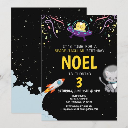 Jongens Astronaut Kat Zwart Kinderen Verjaardag Kaart (Voorkant / Achterkant)