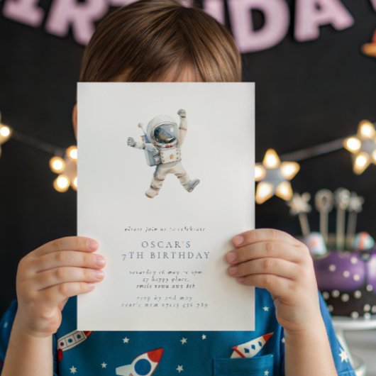 Jongens astronaut minimalist ruimte verjaardagsfe Kaart