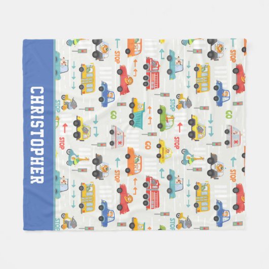 Jongens auto's met roltrap met naam fleece deken (Voorkant (Horizontaal))