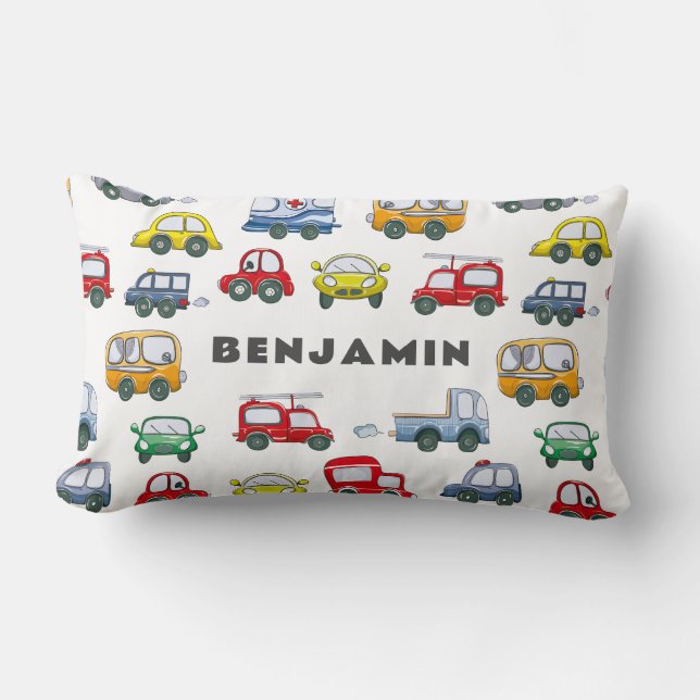 Jongens Auto's Schattig Blauw Persoonlijk Kussen (Voorkant)