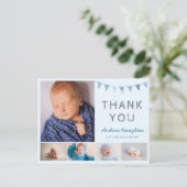 Jongens baby blauw geboorte aankondiging kaart fot (Staand voorkant)