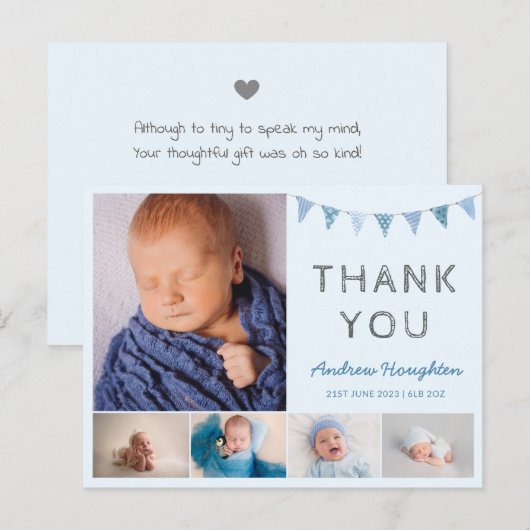 Jongens baby blauw geboorte aankondiging kaart fot (Voorkant / Achterkant)