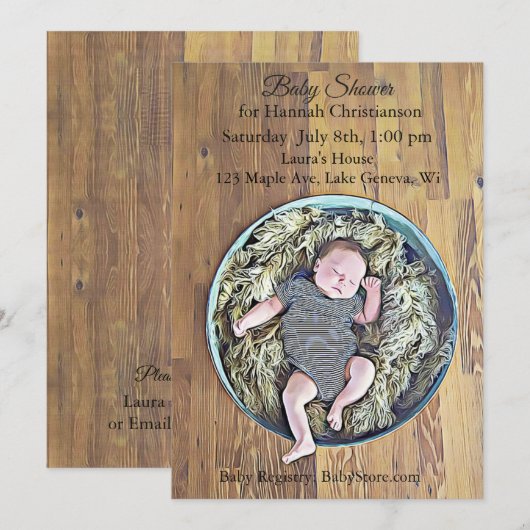 Jongen's Baby Douche Uitnodigingen (Voorkant / Achterkant)