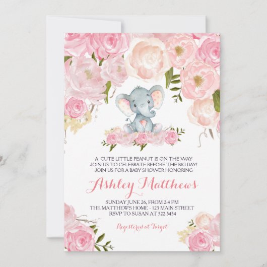 Jongens Baby Elephant Baby Shower Invitations Kaart (Voorkant)