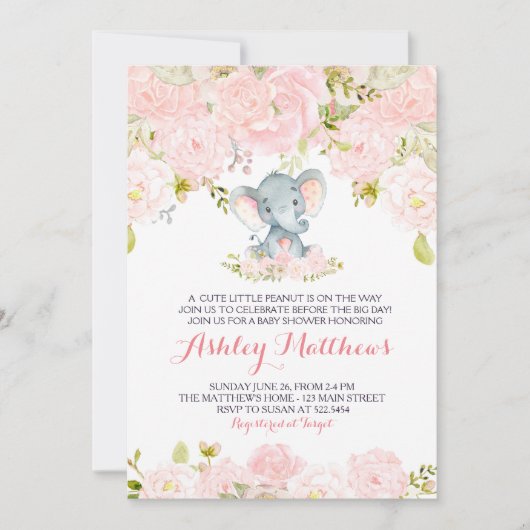Jongens Baby Elephant Baby Shower Invitations Kaart (Voorkant)