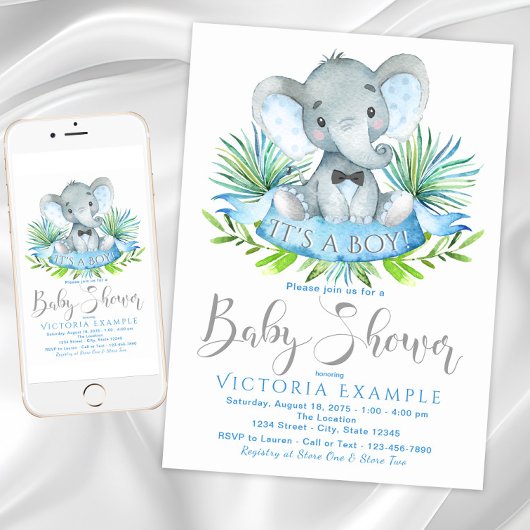 Jongens Baby Elephant Baby Shower-uitvindingen Kaart