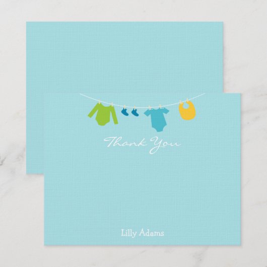 Jongens Baby shower Bedankt Opmerking Notitiekaartje (Voorkant / Achterkant)