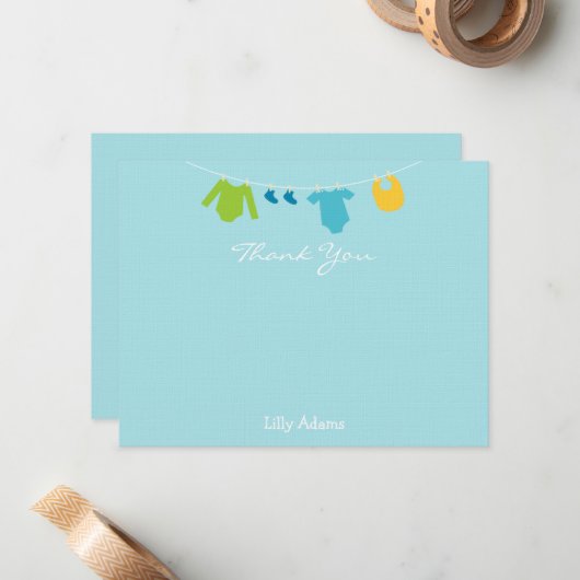 Jongens Baby shower Bedankt Opmerking Notitiekaartje (Voorkant / Achterkant in situ)