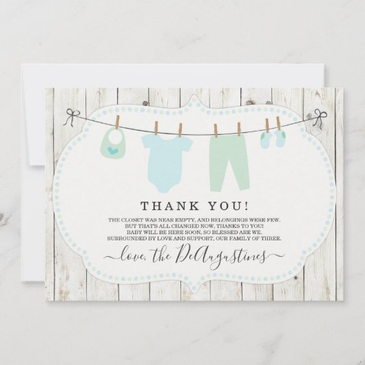 Jongens Baby shower Hartelijk dank - Rustisch Bedankkaart (Voorkant)
