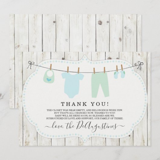 Jongens Baby shower Hartelijk dank - Rustisch Bedankkaart (Voorkant / Achterkant)