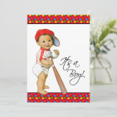 Jongens Baby shower Honkbal Rood Blauw Kaart (Staand voorkant)