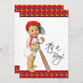 Jongens Baby shower Honkbal Rood Blauw Kaart (Voorkant / Achterkant)