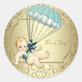 Jongens  Baby shower Ronde Sticker (Voorkant)