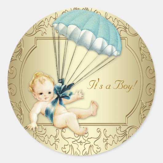Jongens Baby shower Ronde Sticker (Voorkant)