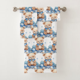 Jongens badhanddoekenset | Blauwe teddyberen | Bad Handdoek