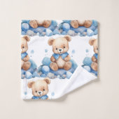 Jongens badhanddoekenset | Blauwe teddyberen | Bad Handdoek (Wasdoekje)