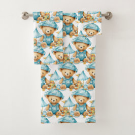 Jongens badhanddoekenset | Blauwe teddyberen | Bad Handdoek