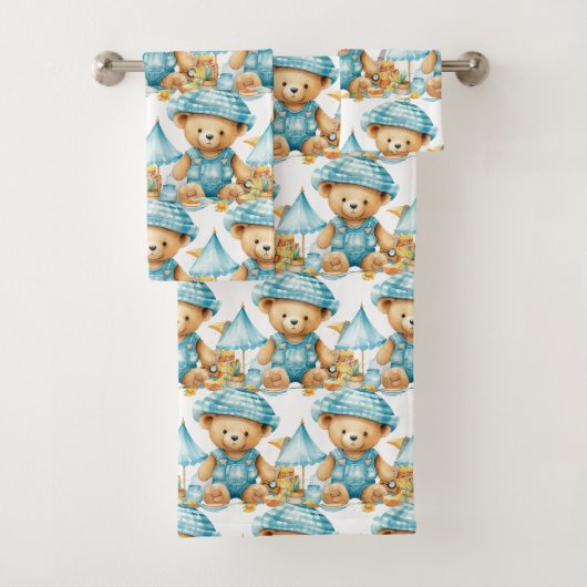 Jongens badhanddoekenset | Blauwe teddyberen | Bad Handdoek (Insitu)
