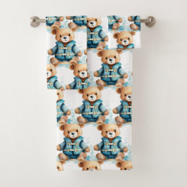 Jongens badhanddoekenset | Blauwe teddyberen | Bad Handdoek
