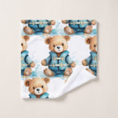 Jongens badhanddoekenset | Blauwe teddyberen | Bad Handdoek (Wasdoekje)