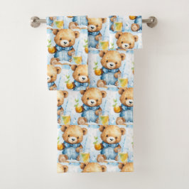 Jongens badhanddoekenset | Blauwe teddyberen | Bad Handdoek
