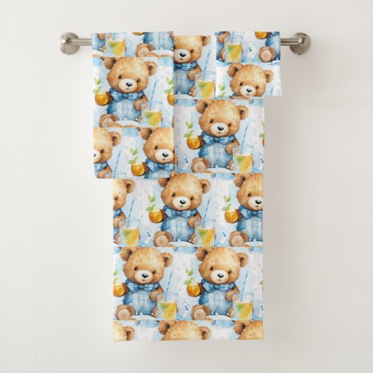 Jongens badhanddoekenset | Blauwe teddyberen | Bad Handdoek (Insitu)