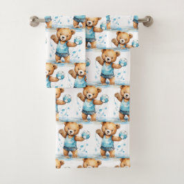 Jongens badhanddoekenset | Blauwe teddyberen | Bad Handdoek