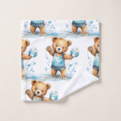Jongens badhanddoekenset | Blauwe teddyberen | Bad Handdoek (Wasdoekje)