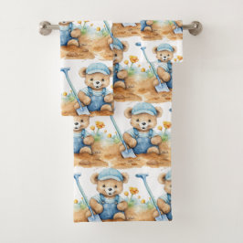 Jongens badhanddoekenset | Blauwe teddyberen | Bad Handdoek