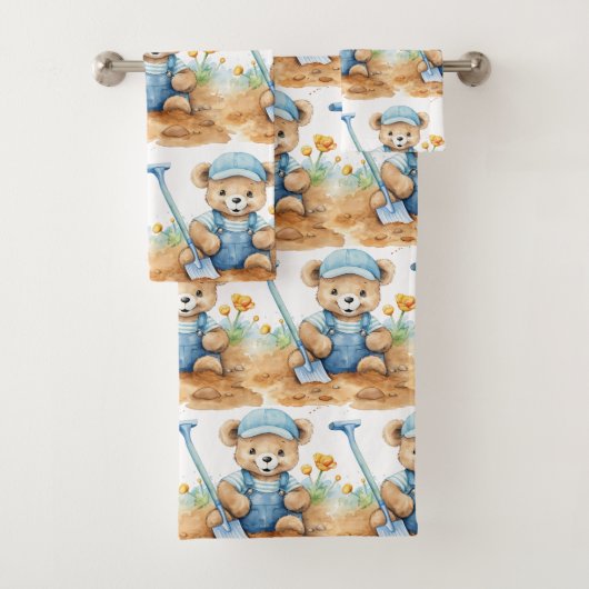 Jongens badhanddoekenset | Blauwe teddyberen | Bad Handdoek (Insitu)