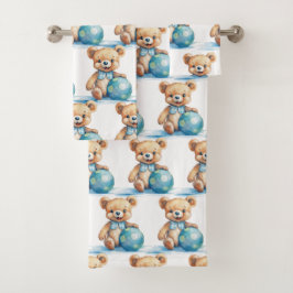 Jongens badhanddoekenset | Blauwe teddyberen | Bad Handdoek