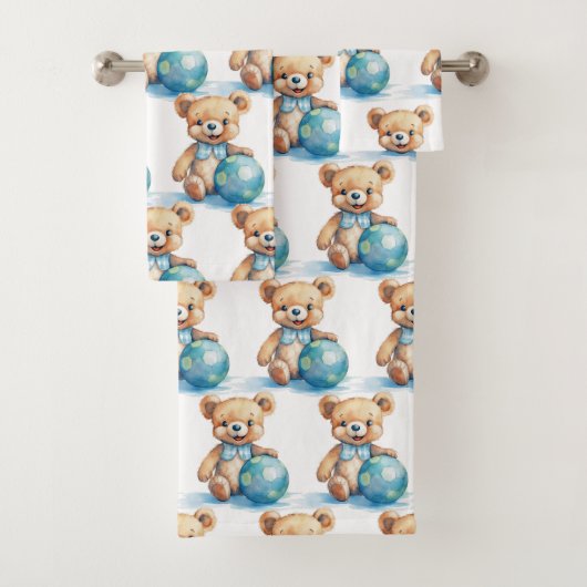 Jongens badhanddoekenset | Blauwe teddyberen | Bad Handdoek (Insitu)